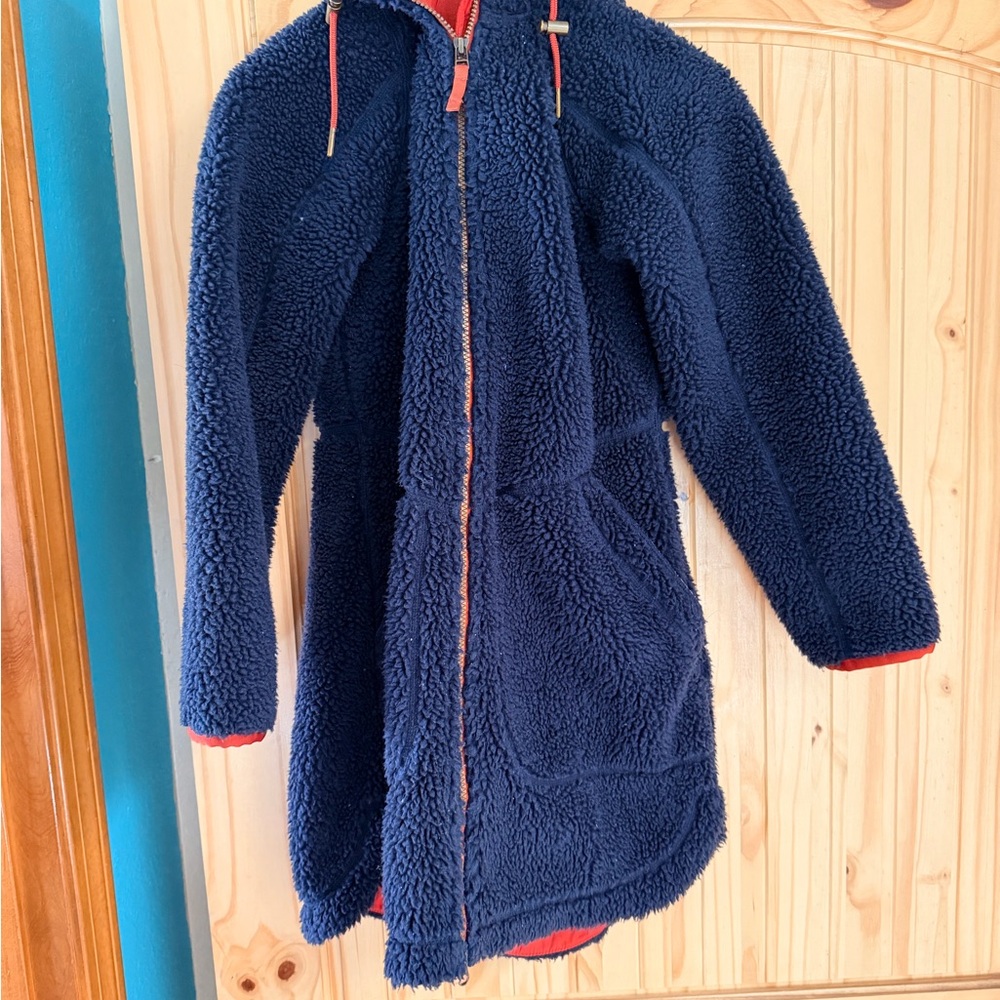 L.L. Bean Deep Blue Teddy Jacket with Orange Accents